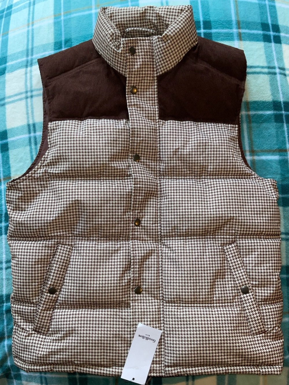 NWT-Goodfellow-Brown Houndstooth Vest-Dark Academia Vintage Styling (M)
